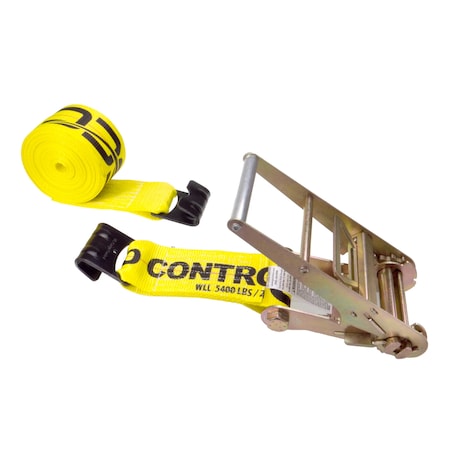 US CARGO CONTROL 4" x 30' Yellow Ratchet Strap w/ Flat Hooks 8530FH-Y